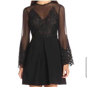 Jill Stuart black A-line crochet lace sheer dress